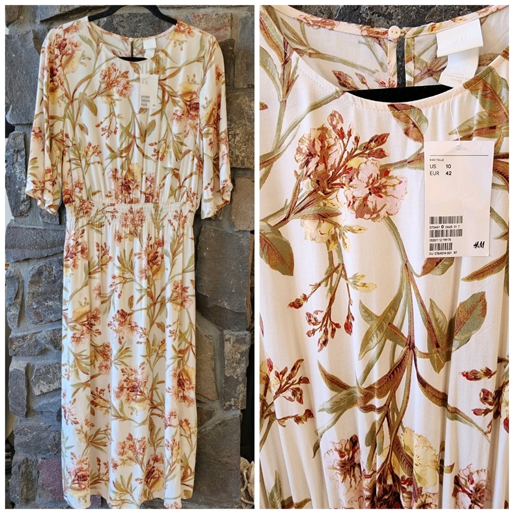 H&M Cream Floral Midi Dress